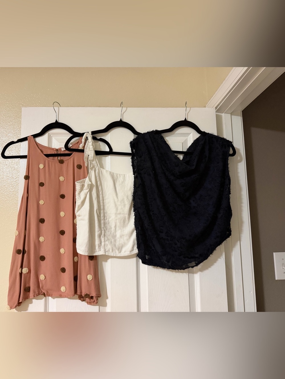 Set of Three Women's Tops - Dusty Rose Dot, Ivory Crop, Navy Lace